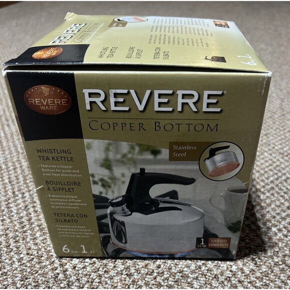 NIB Revere Ware 6-Cup Whistling Tea Kettle – Stainless Steel - Picture 1 of 3